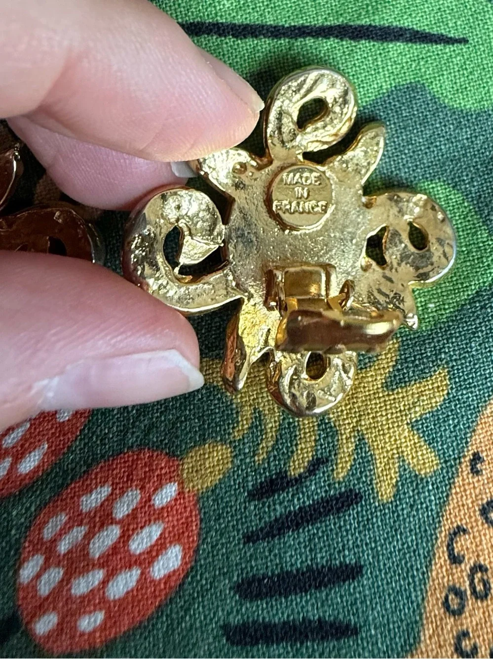 80s French Brushed Gold Bold Vintage Starburst Sun Faux Pearl Clip Earrings